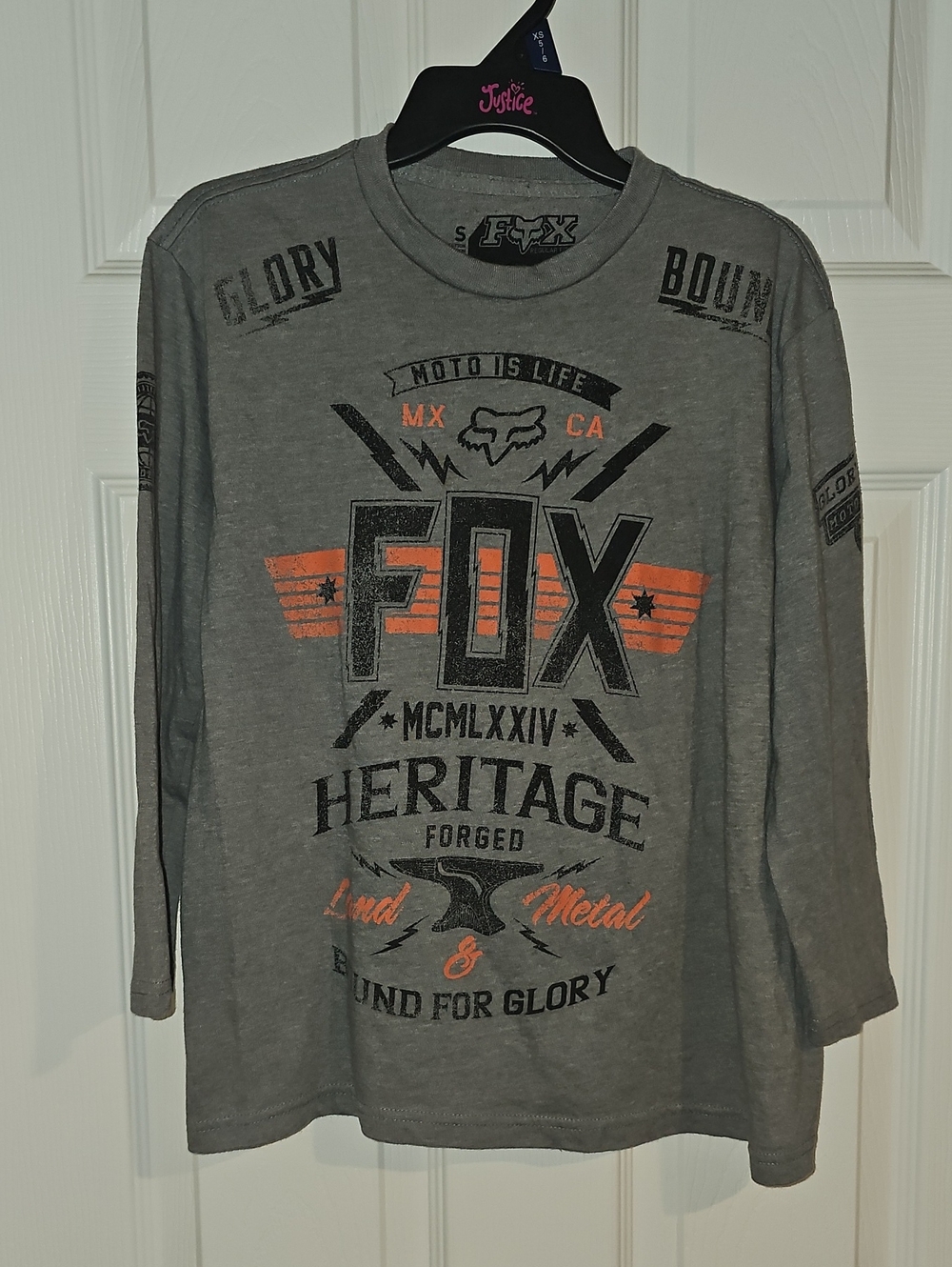 FOX Boys Small Regular Fit Double Sided Long Sleeve Graphic T-Shirt Gray Used